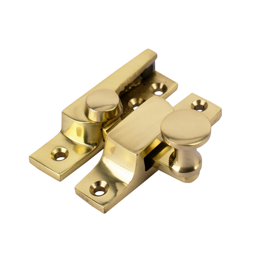 Sash Heritage Flat Round Knob Straight Arm Fastener (Narrow) - Polished Brass